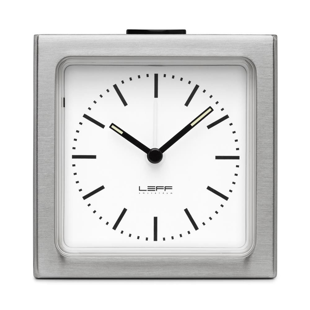 Leff Amsterdam LT90001 Sheng Bang wall/desk alarm clock block stainless steel white index